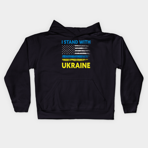 I Stand With Ukraine With American Ukrainian Flag Kids Hoodie by Julorzo